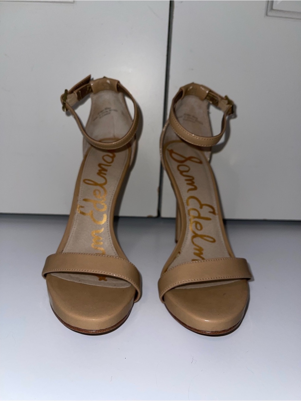 Sam Edelman Tan Ankle-Strap Block Heel Sandals